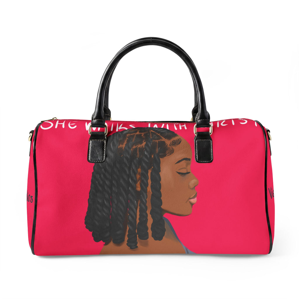 She Walks with Christ  Faux Leather Travel Bag