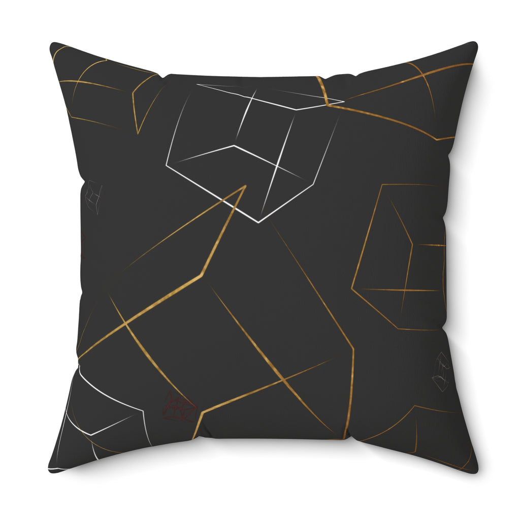 Geometric Gold & Silver Cube Decorative Pillow