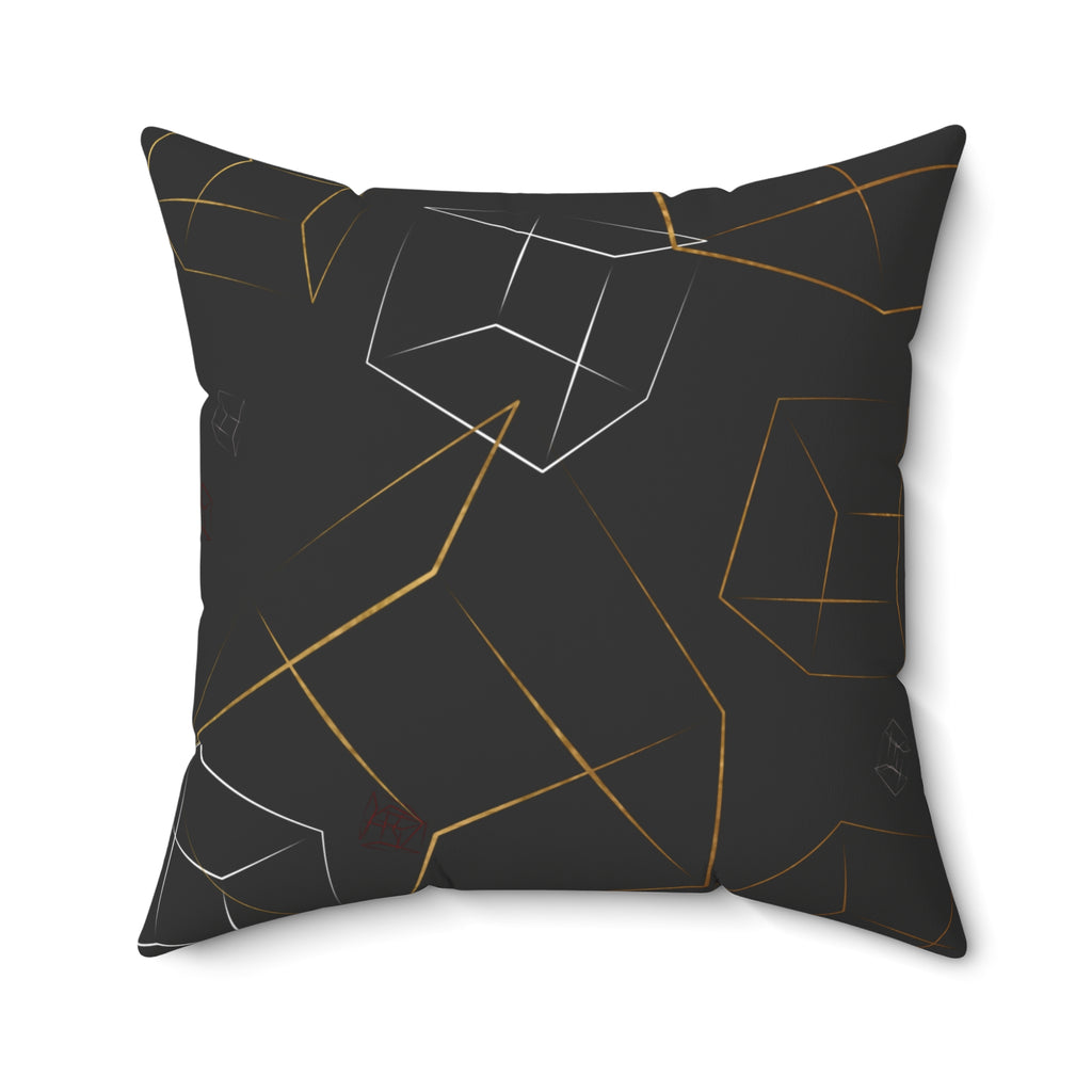 Geometric Gold & Silver Cube Decorative Pillow