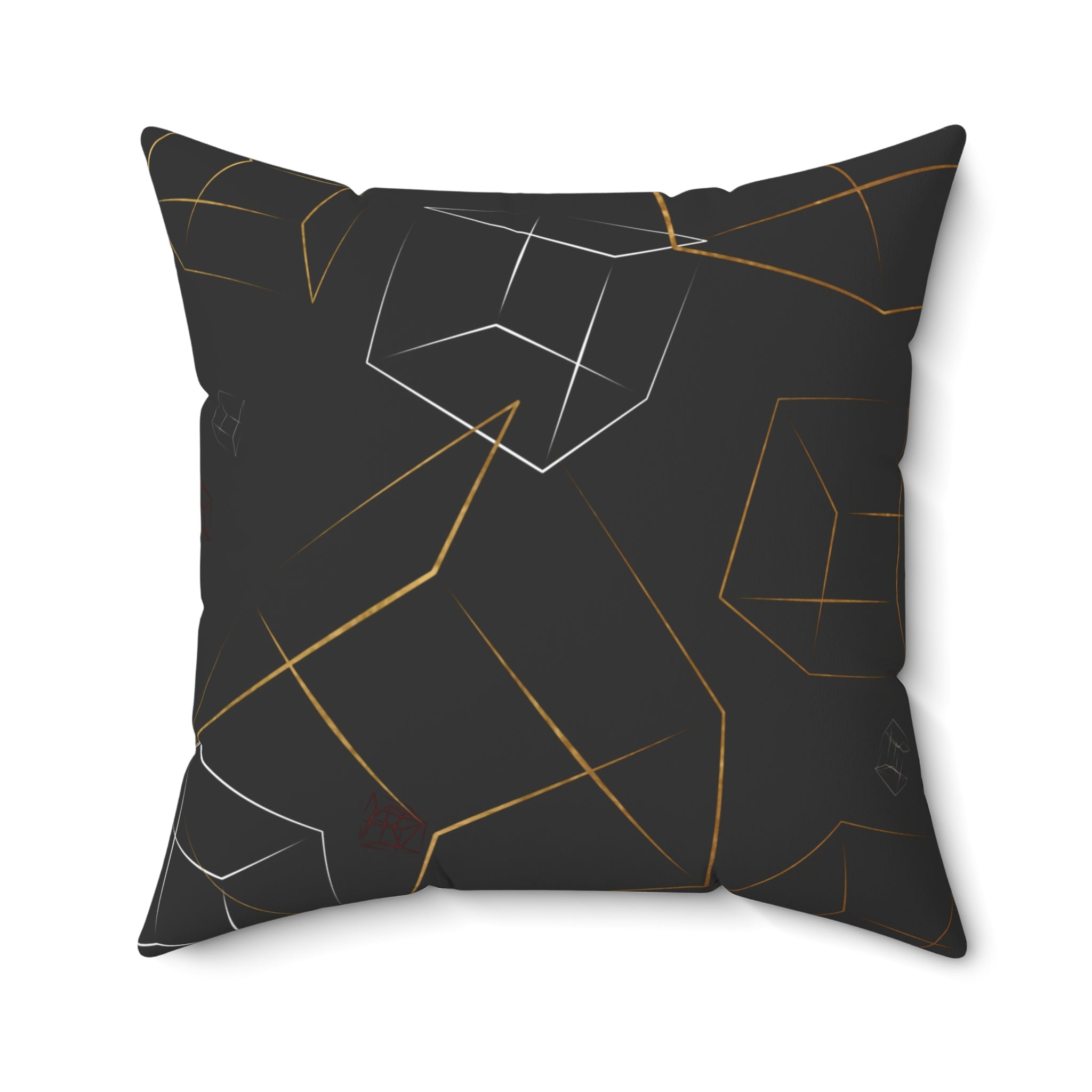 Geometric Gold & Silver Cube Decorative Pillow