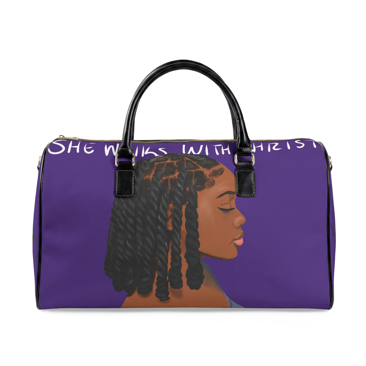 She Walks With Christ  Faux Leather Travel Bag