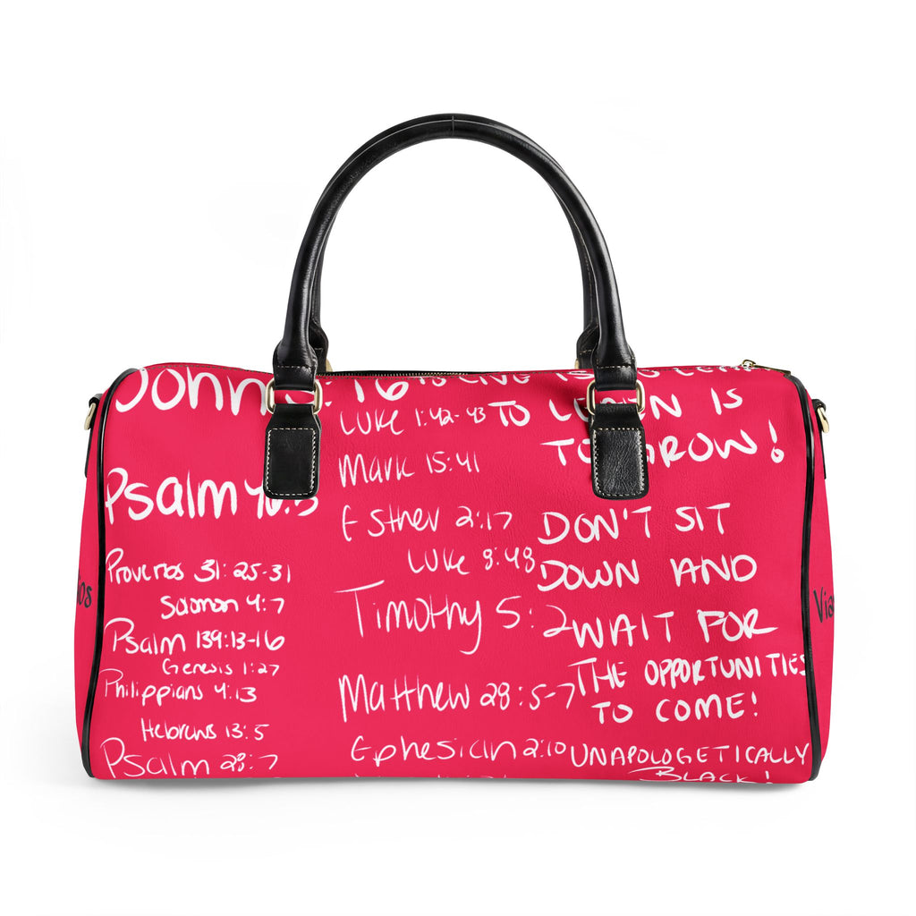 She Walks with Christ  Faux Leather Travel Bag