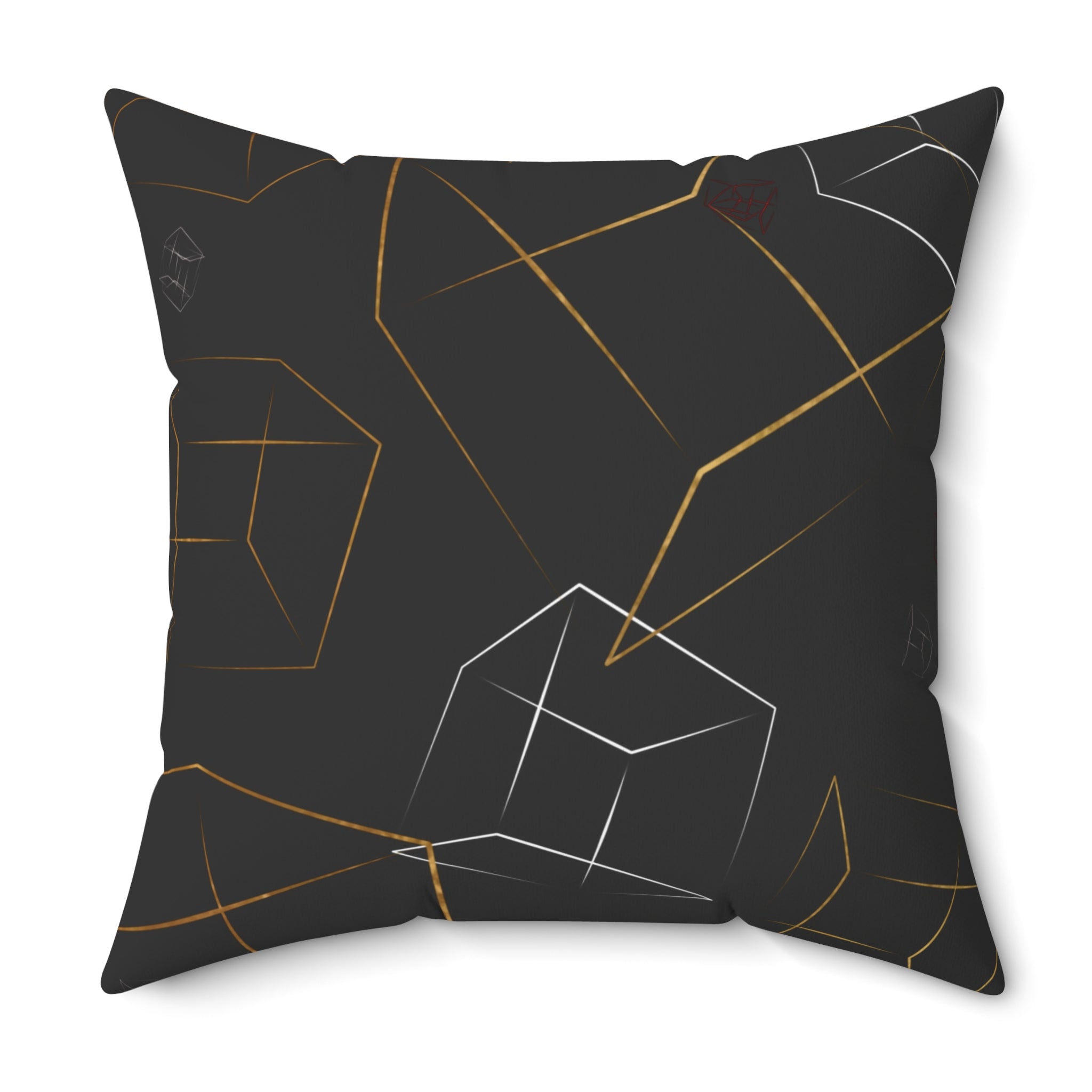 Geometric Gold & Silver Cube Decorative Pillow