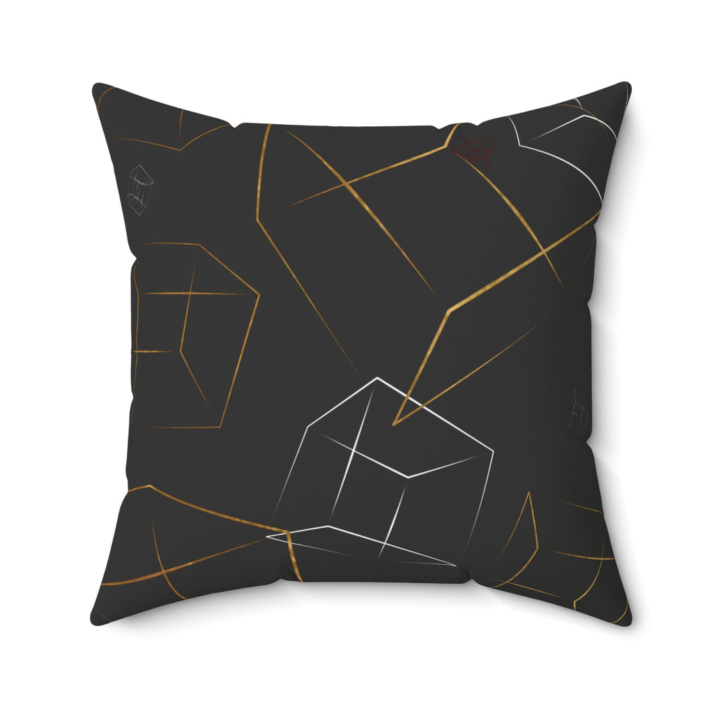 Geometric Gold & Silver Cube Decorative Pillow