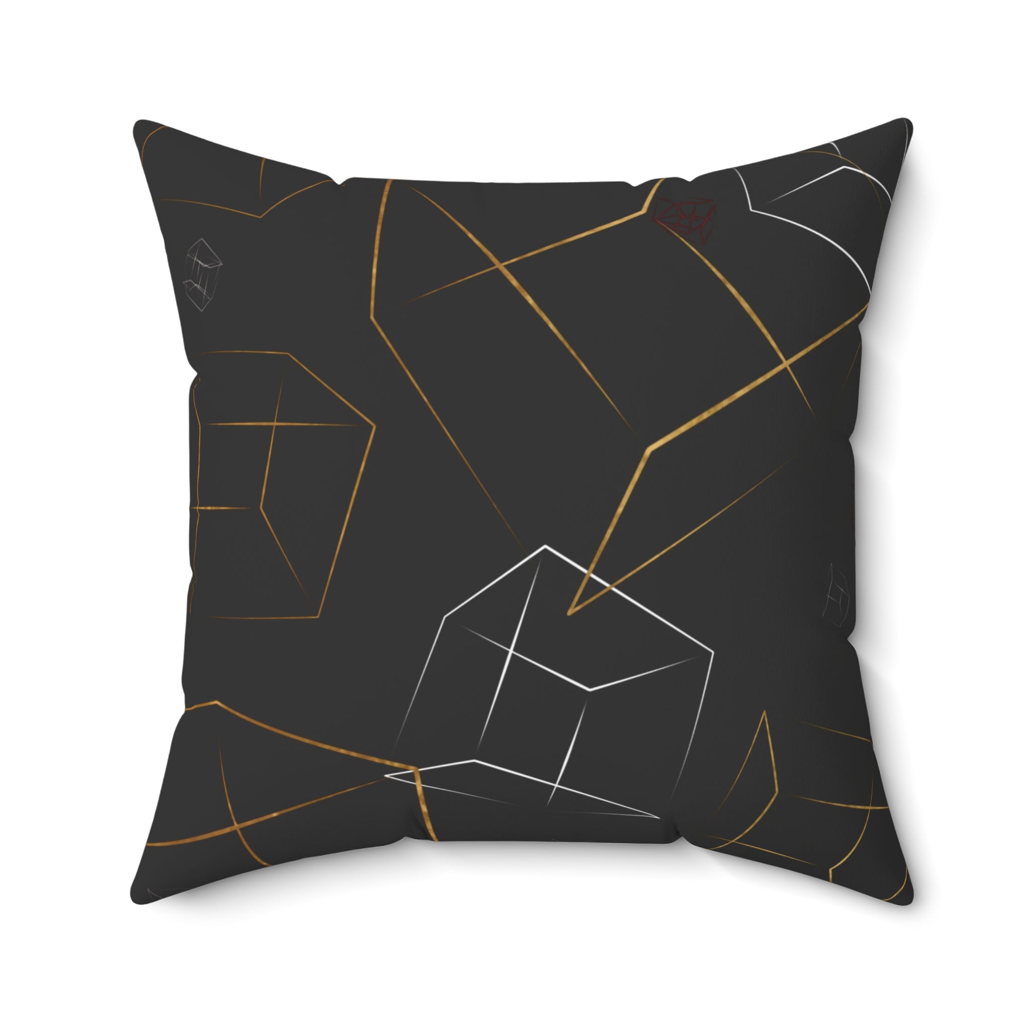 Geometric Gold & Silver Cube Decorative Pillow