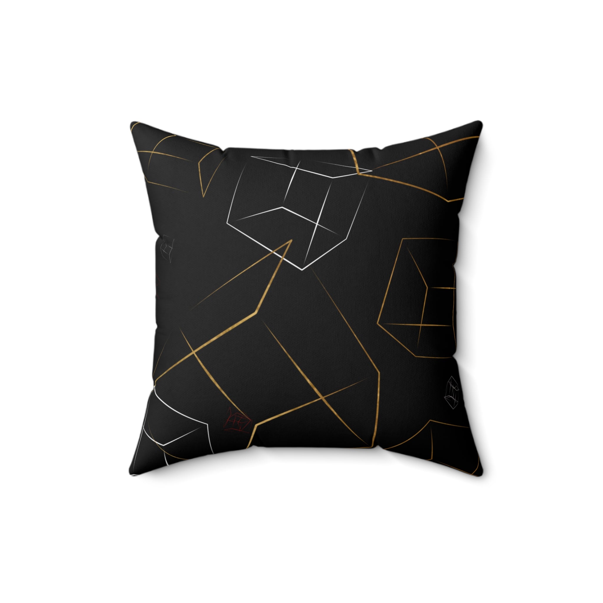 Geometric Gold & Silver Cube Decorative Pillow