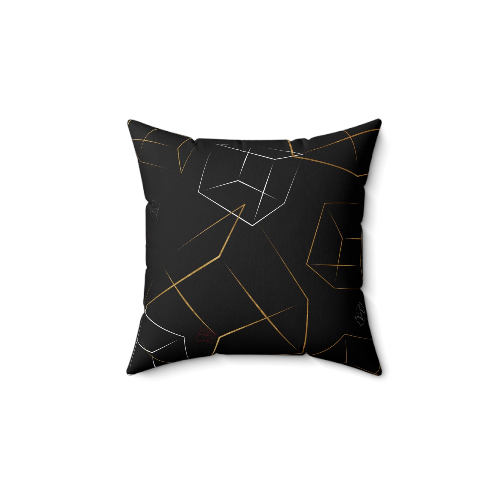 Geometric Gold & Silver Cube Decorative Pillow