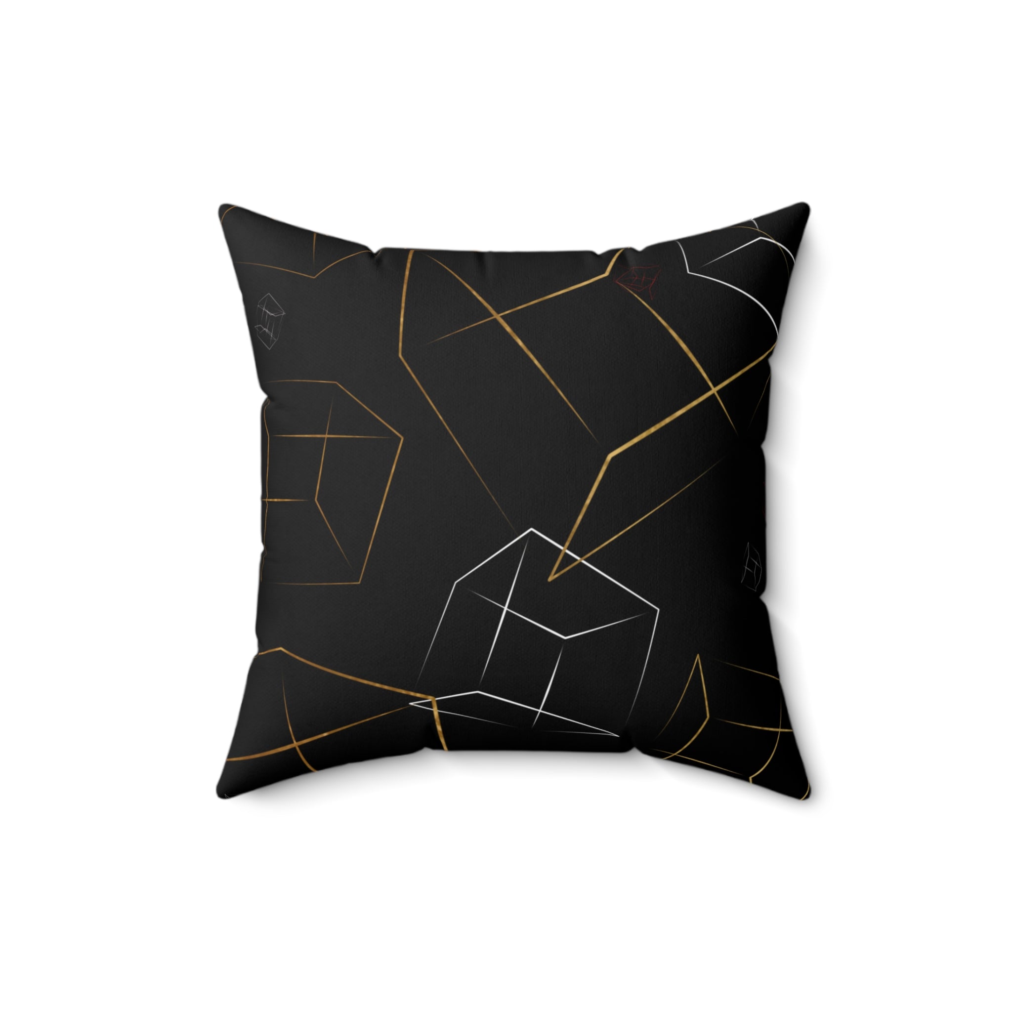 Geometric Gold & Silver Cube Decorative Pillow