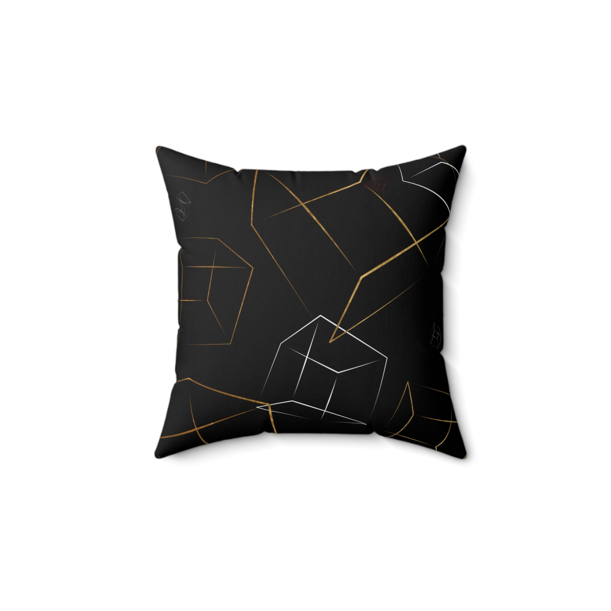 Geometric Gold & Silver Cube Decorative Pillow