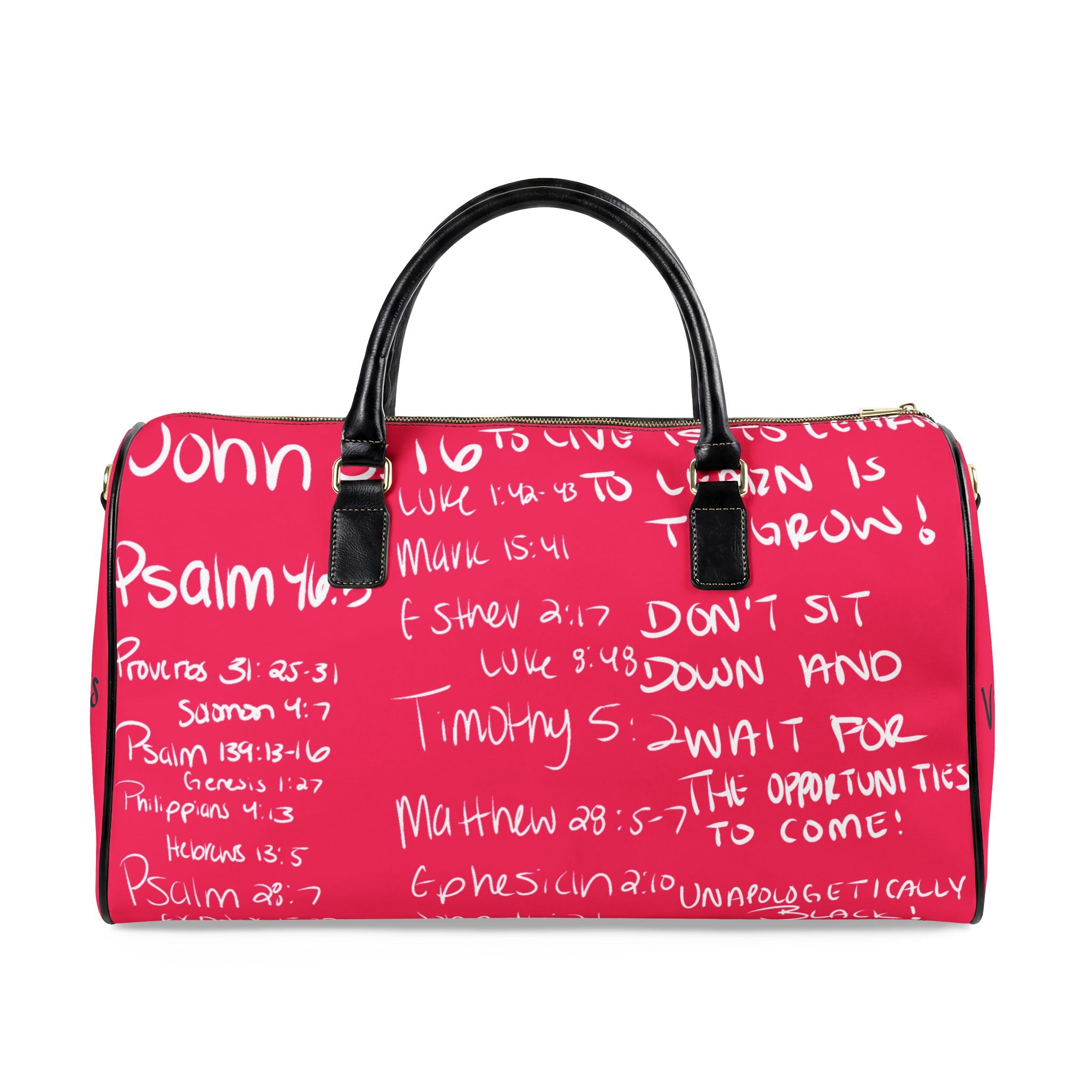 She Walks with Christ  Faux Leather Travel Bag