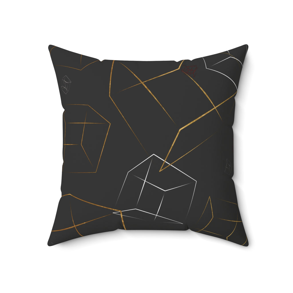 Geometric Gold & Silver Cube Decorative Pillow