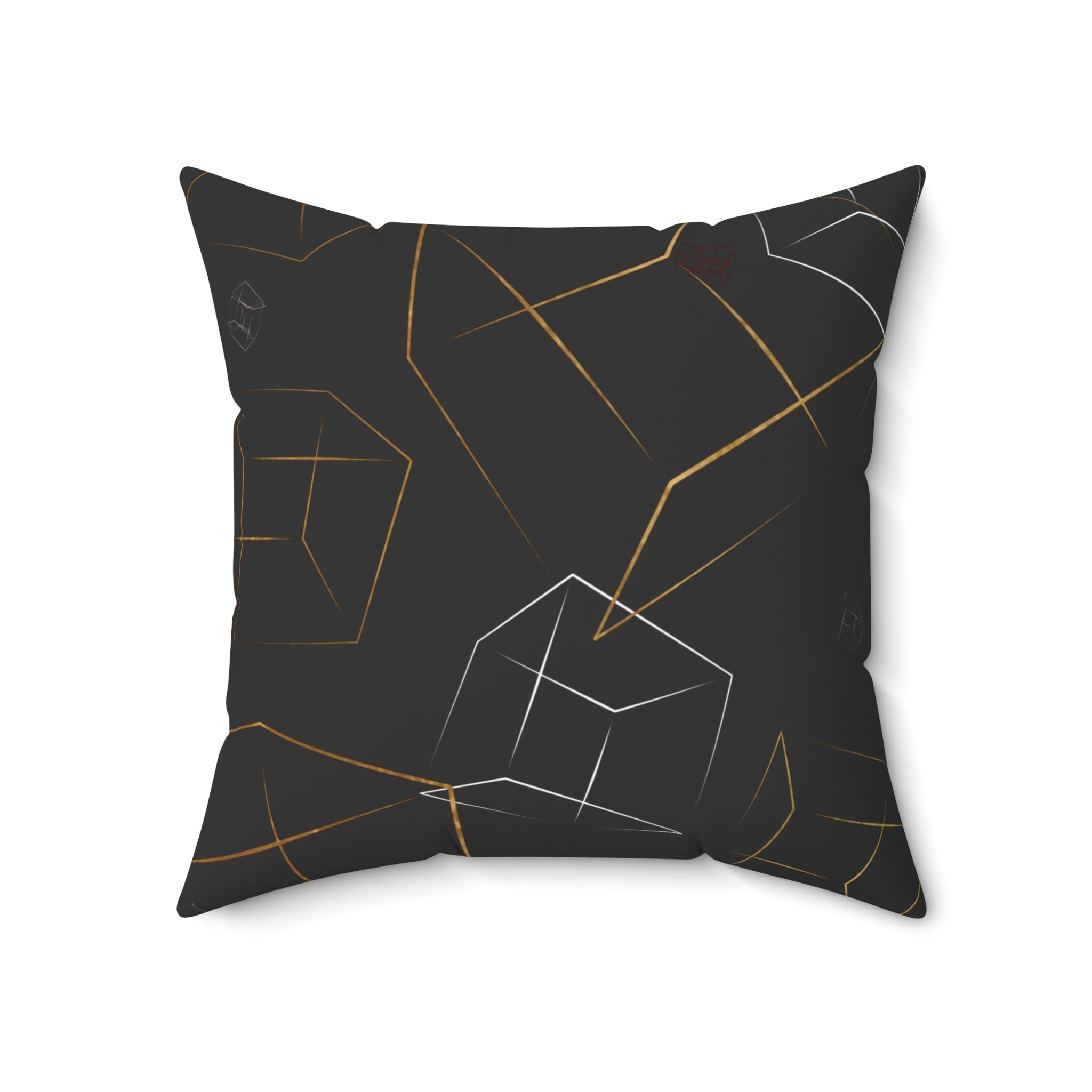 Geometric Gold & Silver Cube Decorative Pillow